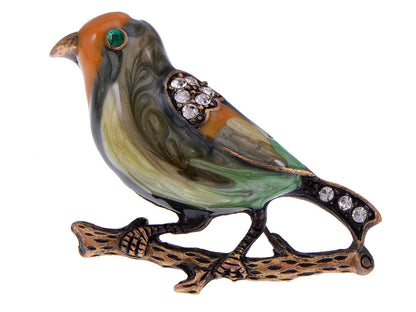 Antique Colored Multi Bird Sparrow Brooch Pin