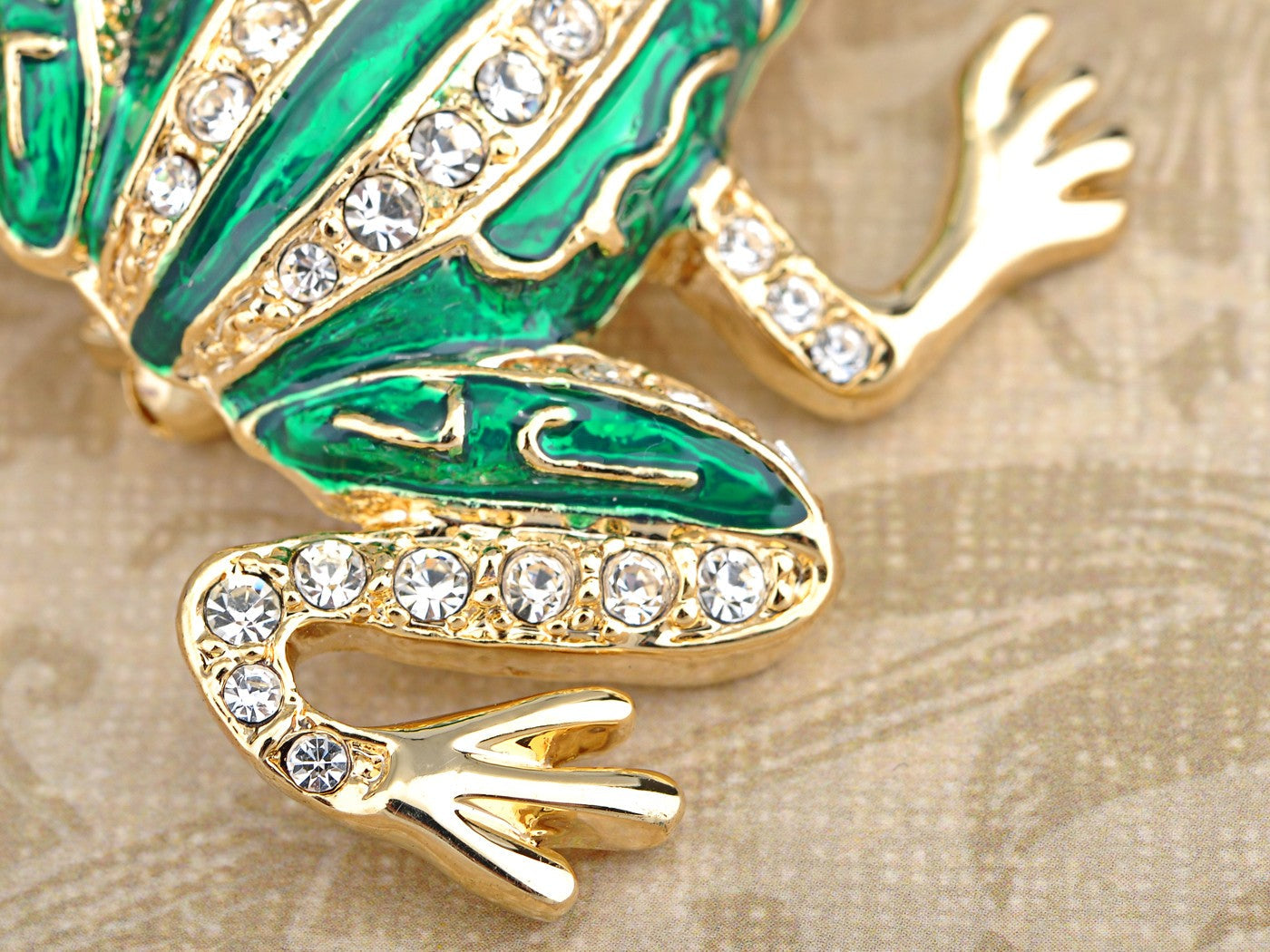 Czech Emerald Frog Jewelry Pin Brooch