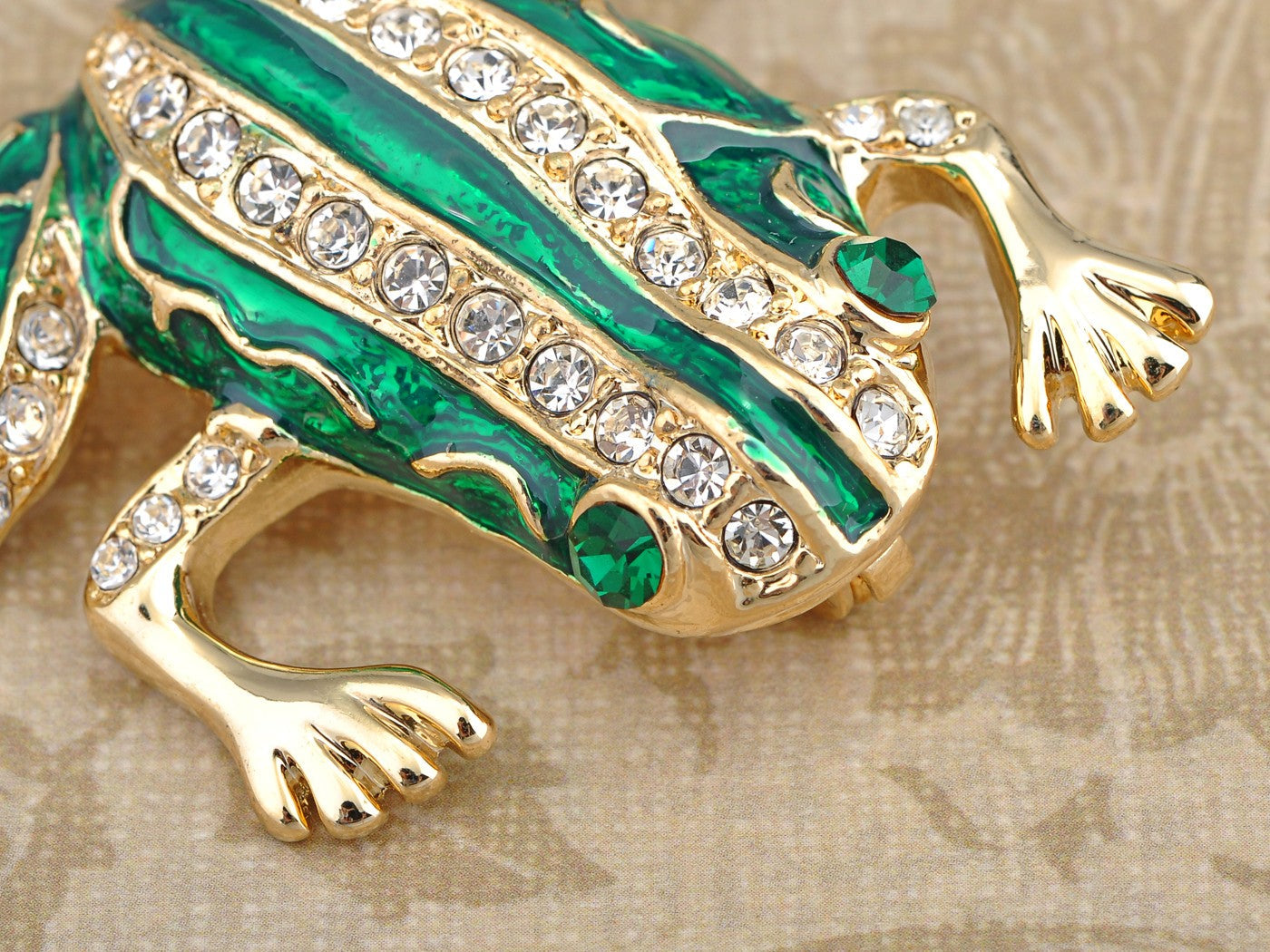 Czech Emerald Frog Jewelry Pin Brooch