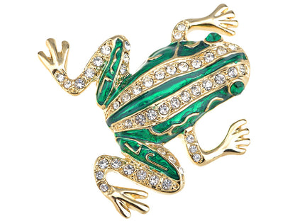 Czech Emerald Frog Jewelry Pin Brooch