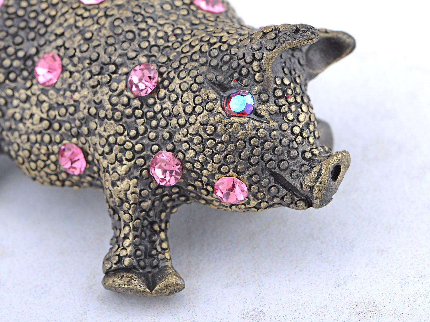 Antique Brass Pink Vintage Pig Piggy Bank Brooch Pin