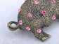 Antique Brass Pink Vintage Pig Piggy Bank Brooch Pin