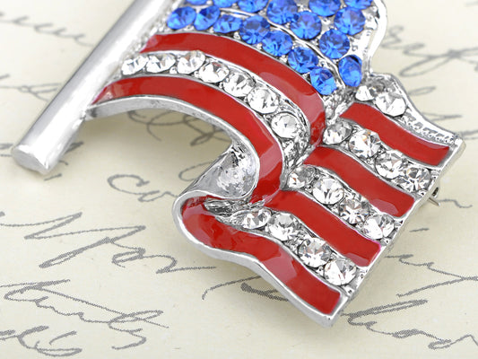 America Usa Patriotic American Red White Blue Waving Flag Brooch Pin