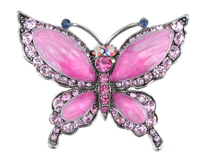 Rose Pink Czech Butterfly Pin Brooch Hand Painted Enamel