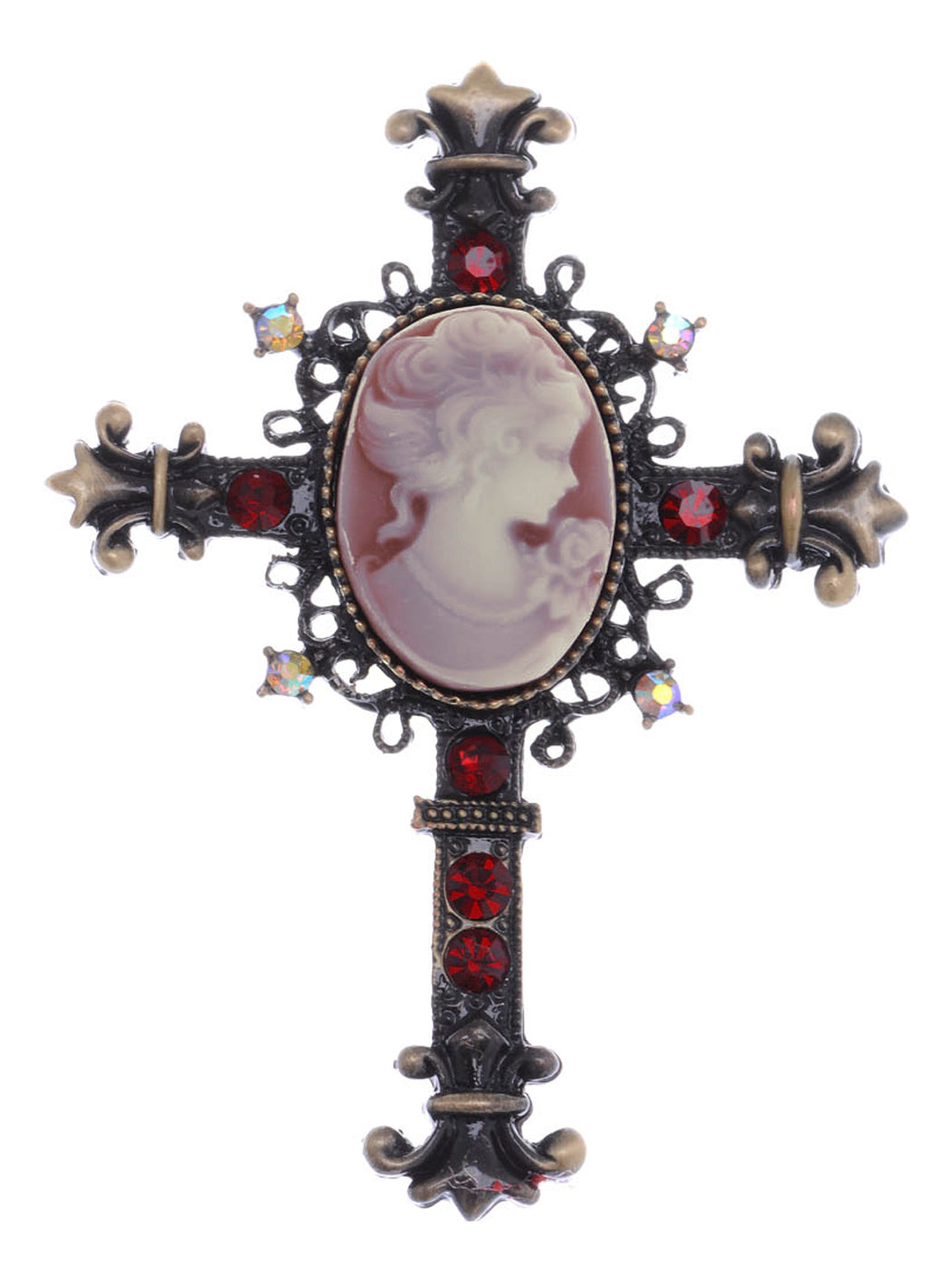 Gun Red Vintage Victorian Cameo Lady Cross Brooch Pin