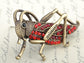 Antique Red Grasshopper Cricket Insect Brooch Pin