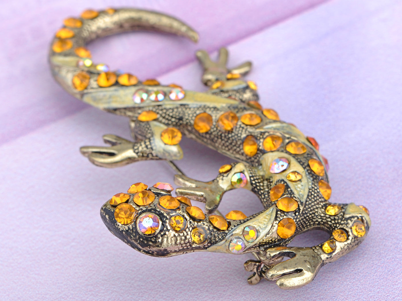 Antique Silver Grey Vintage Gothic Gecko Lizard Long Brooch Pin