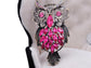 Vintage Pink Marquise Feather Owl Pin Brooch