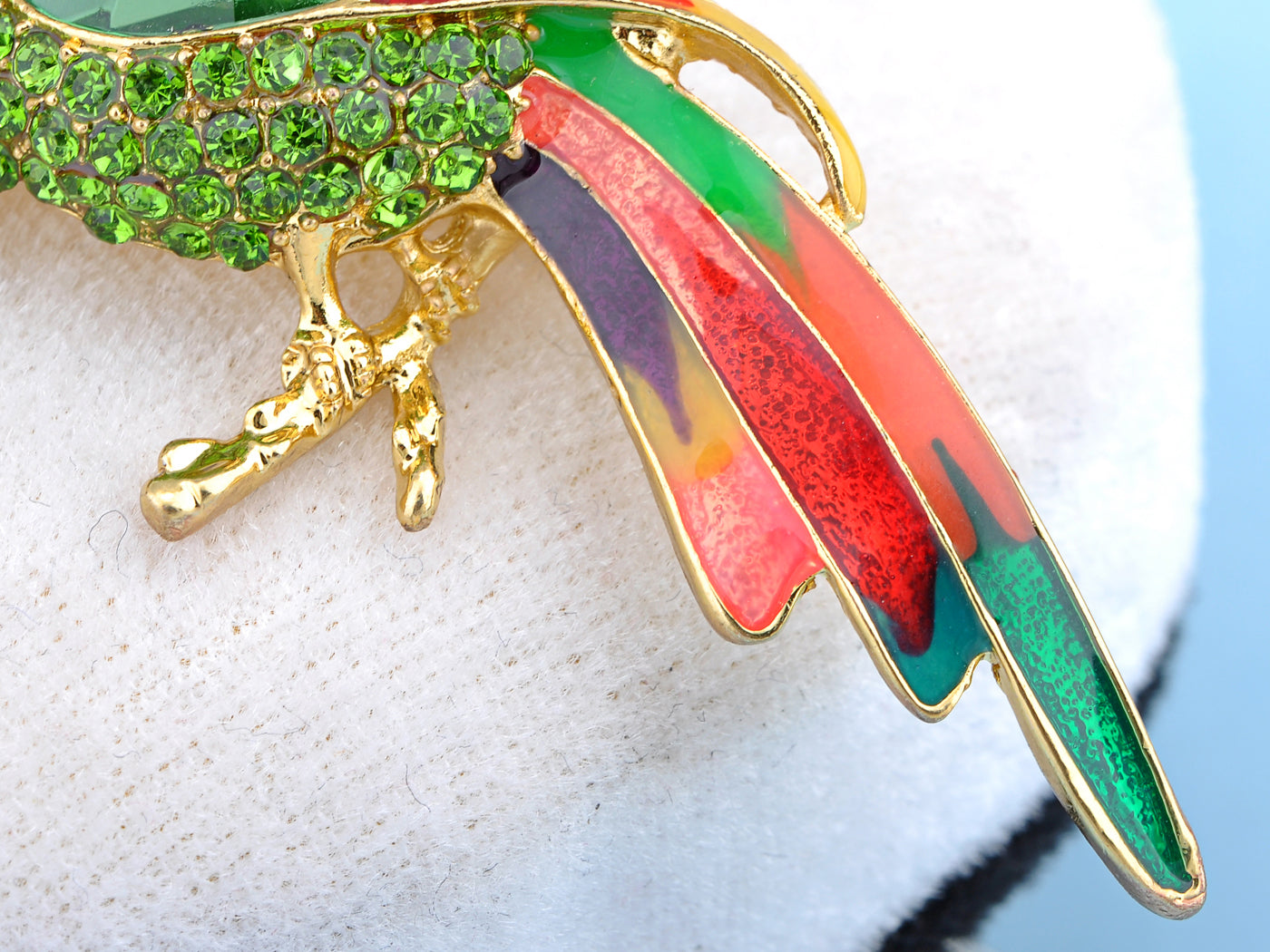 Green Enamel Tropical Parrot Bird Brooch Pin