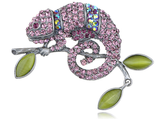 Light Amethyst Rose Pink Or Peridot Green Chameleon Lizard Convertible To Pendant Brooch Pin
