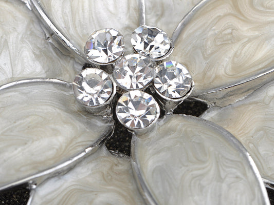 Hand Painted Pearlescent White Enamel Czech Flower Brooch Pin