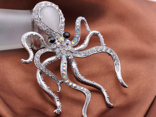 Slive Colored Nautical Rose Octopus Brooch Pin