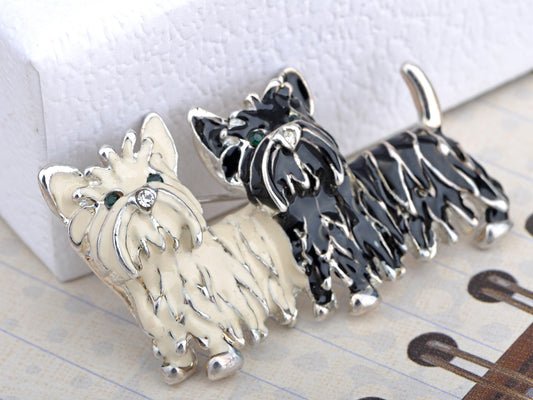 Black White Shih Tzu Terrier Dog Puppy Love Enamel Cartoon Furry Animal Brooch Pin