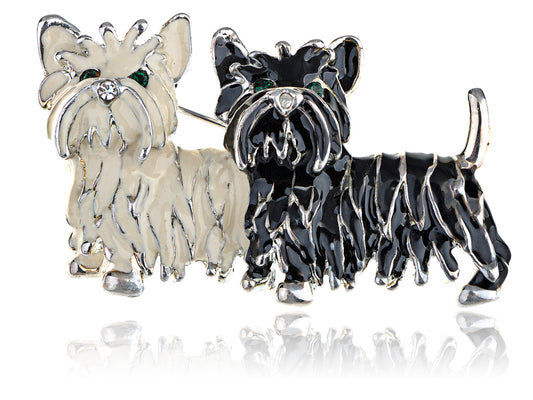 Black White Shih Tzu Terrier Dog Puppy Love Enamel Cartoon Furry Animal Brooch Pin