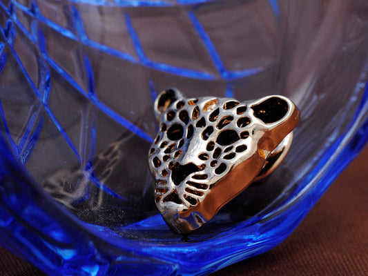 Contemporary Black Enamel Leopard Face Pin Brooch