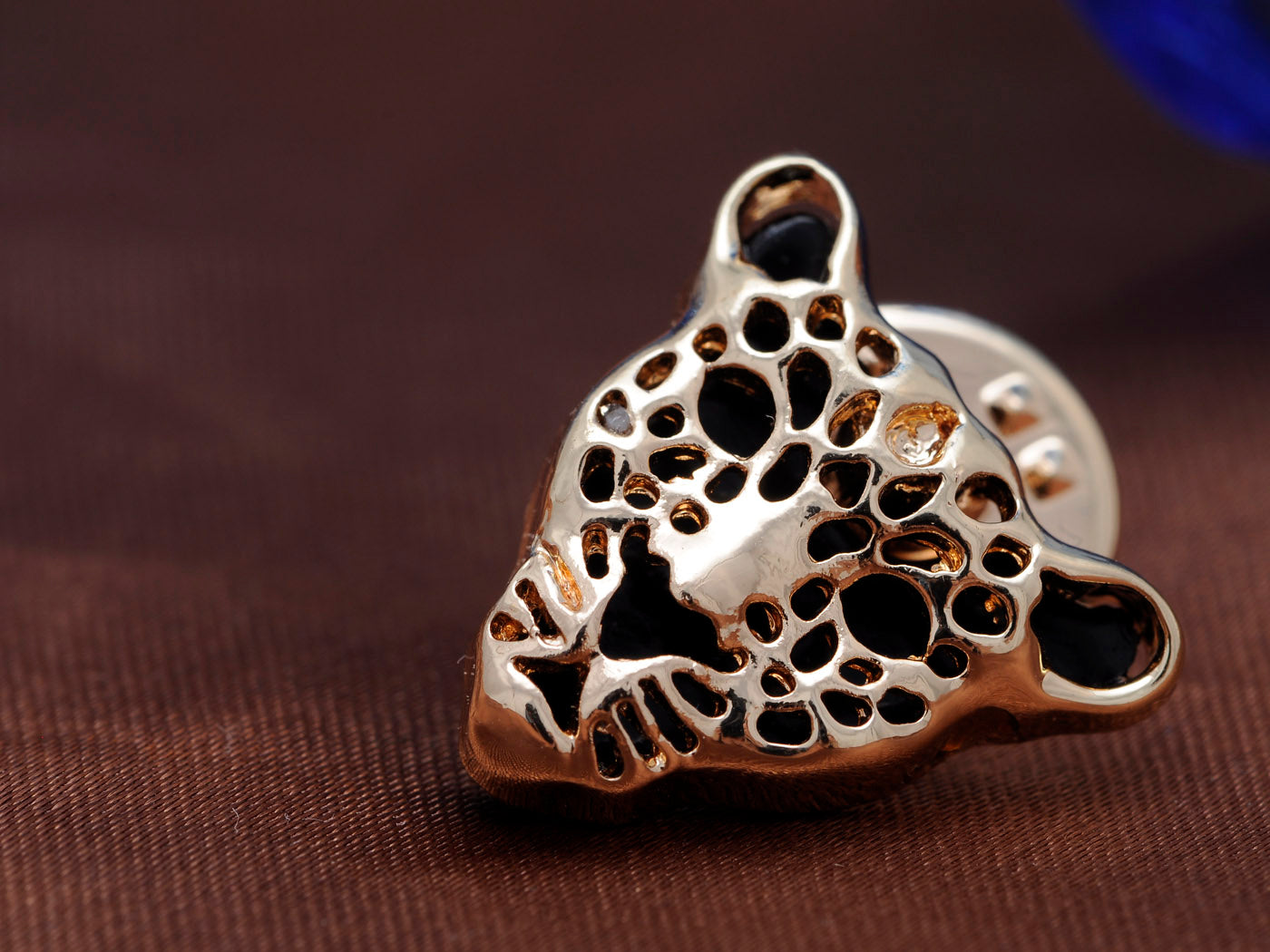 Contemporary Black Enamel Leopard Face Pin Brooch