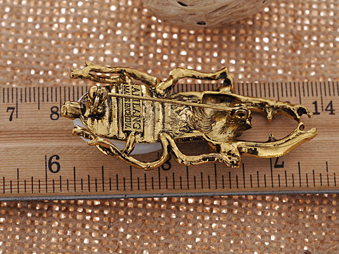 Antique Gold Egyptian Vintage Pincher Scarab Beetle Bug Brooch Pin