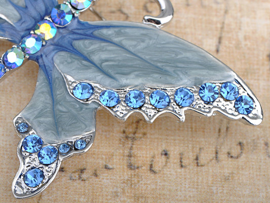 Shine Sapphire Blue Enamel Butterfly Bug Brooch Pin