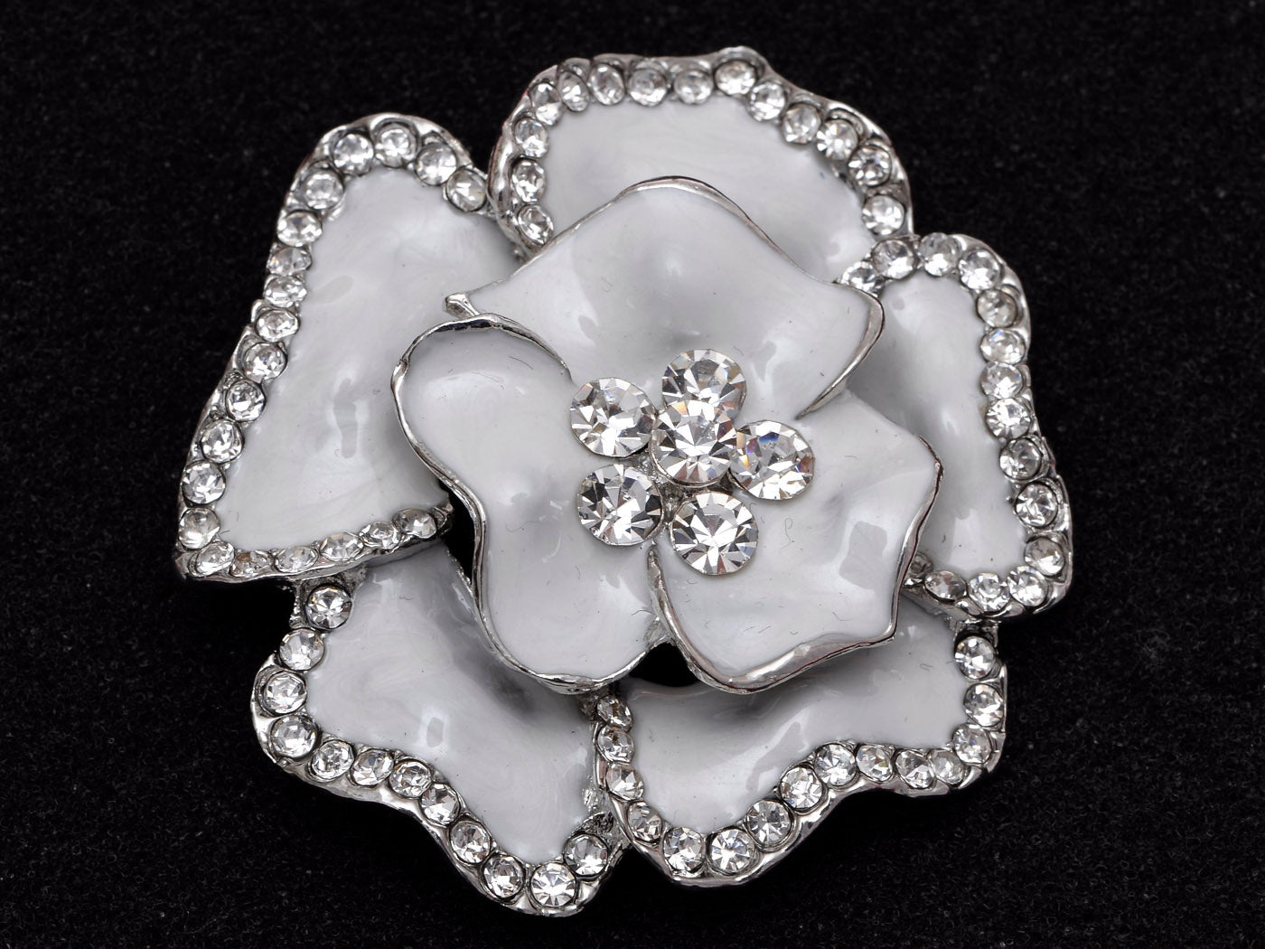 Royal White Enamel Flower Brooch Pin