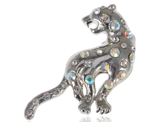 Silver Leopard Cheetah Cat Cub Pin Brooch