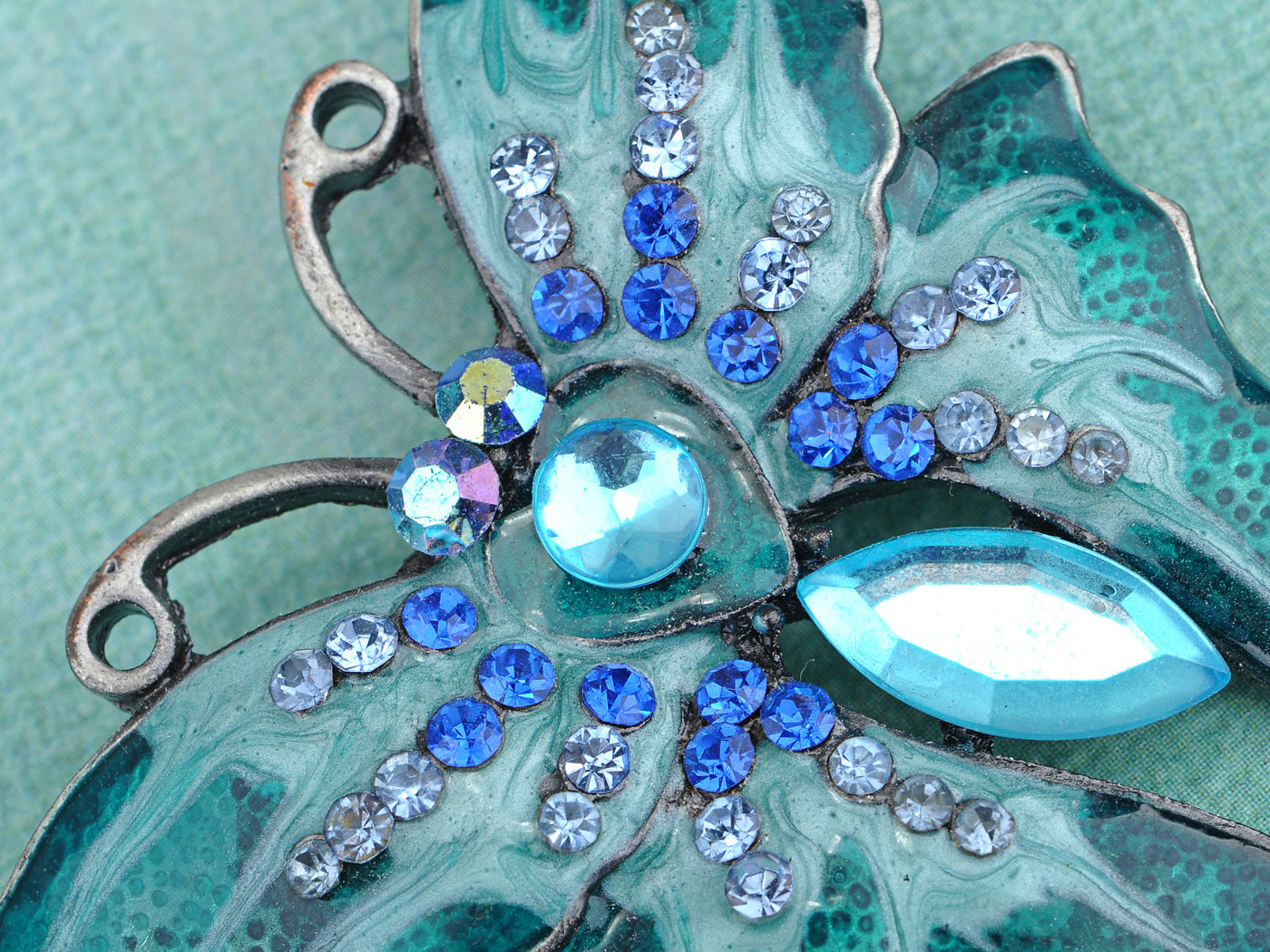 Enamel Wing Blue Green Sapphire Gem Butterfly Moth Pin Brooch