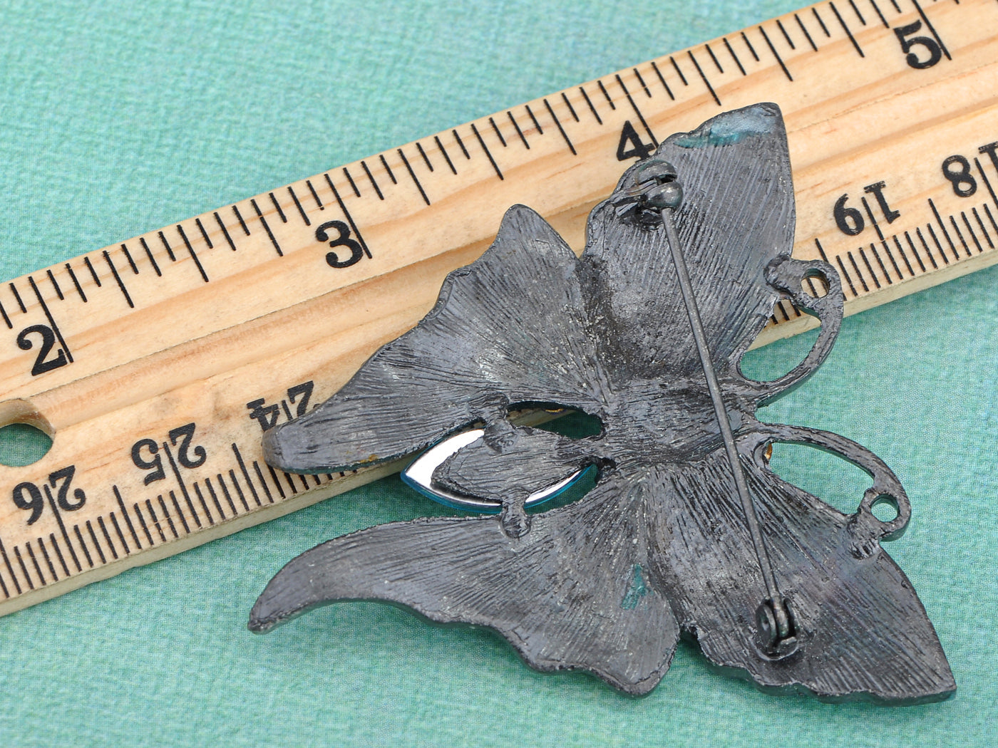 Enamel Wing Blue Green Sapphire Gem Butterfly Moth Pin Brooch