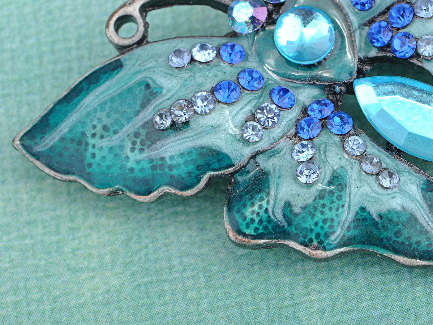 Enamel Wing Blue Green Sapphire Gem Butterfly Moth Pin Brooch