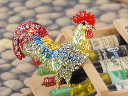 Colorful Fighting Rooster Chicken Hen Jewelry Pin Brooch