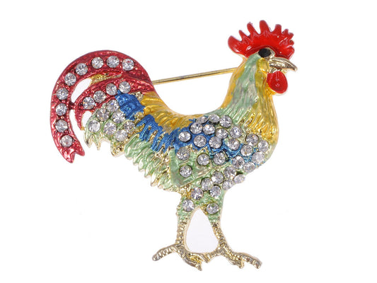 Colorful Fighting Rooster Chicken Hen Jewelry Pin Brooch