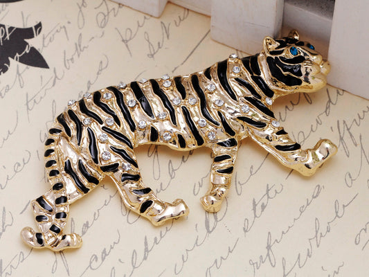 Gold Stripe Tiger Cat Brooch Pin