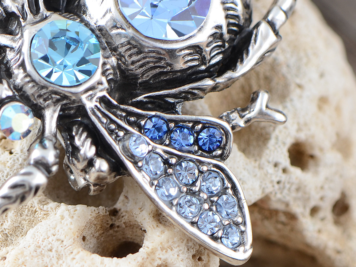 Gun Antique Blue Bumble Bee Fly Brooch Pin