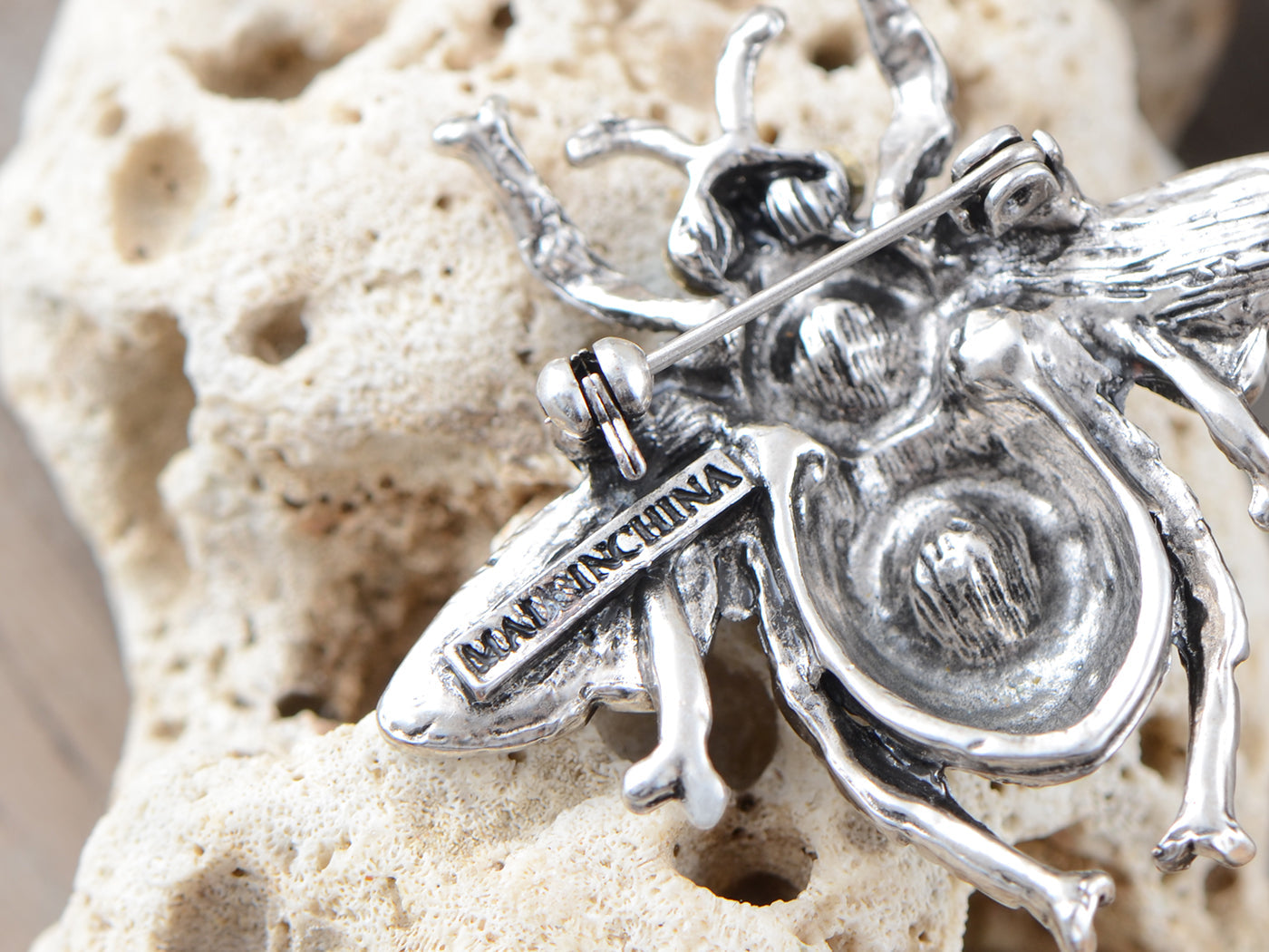 Gun Antique Blue Bumble Bee Fly Brooch Pin