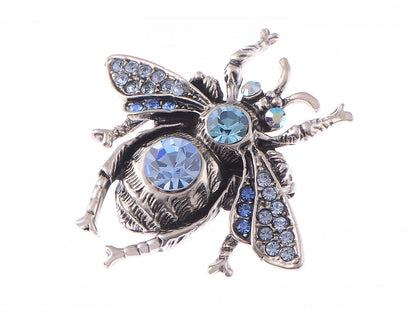 Gun Antique Blue Bumble Bee Fly Brooch Pin