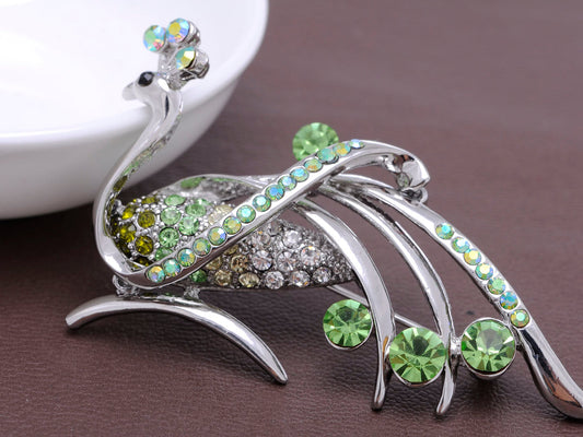 Peridot Green Phoenix Bird Silver Pin Brooch