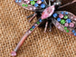 Art Noueveau Antique Copper Multi Color Dragonfly Pin Brooch