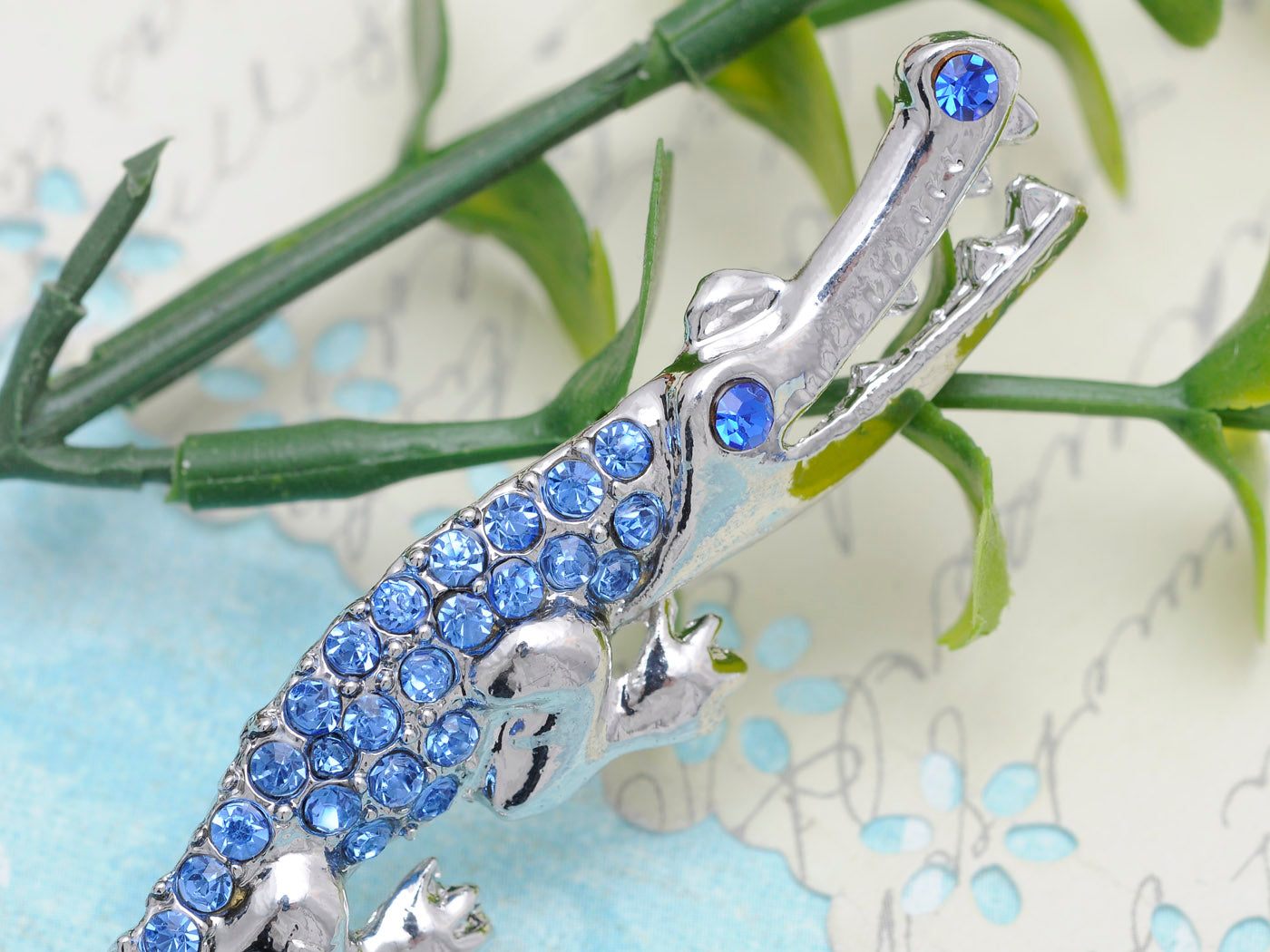 Sapphire Blue Crocodile Alligator Animal Pin Brooch