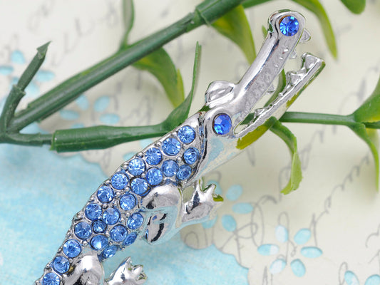 Sapphire Blue Crocodile Alligator Animal Pin Brooch