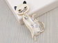 Cream Black Hand Paint Enamel Bow Tie Bobble Head Kitty Cat Pin Brooch