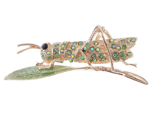 Peridot Green Insect Grasshopper Locust Leaf Big Pin Brooch