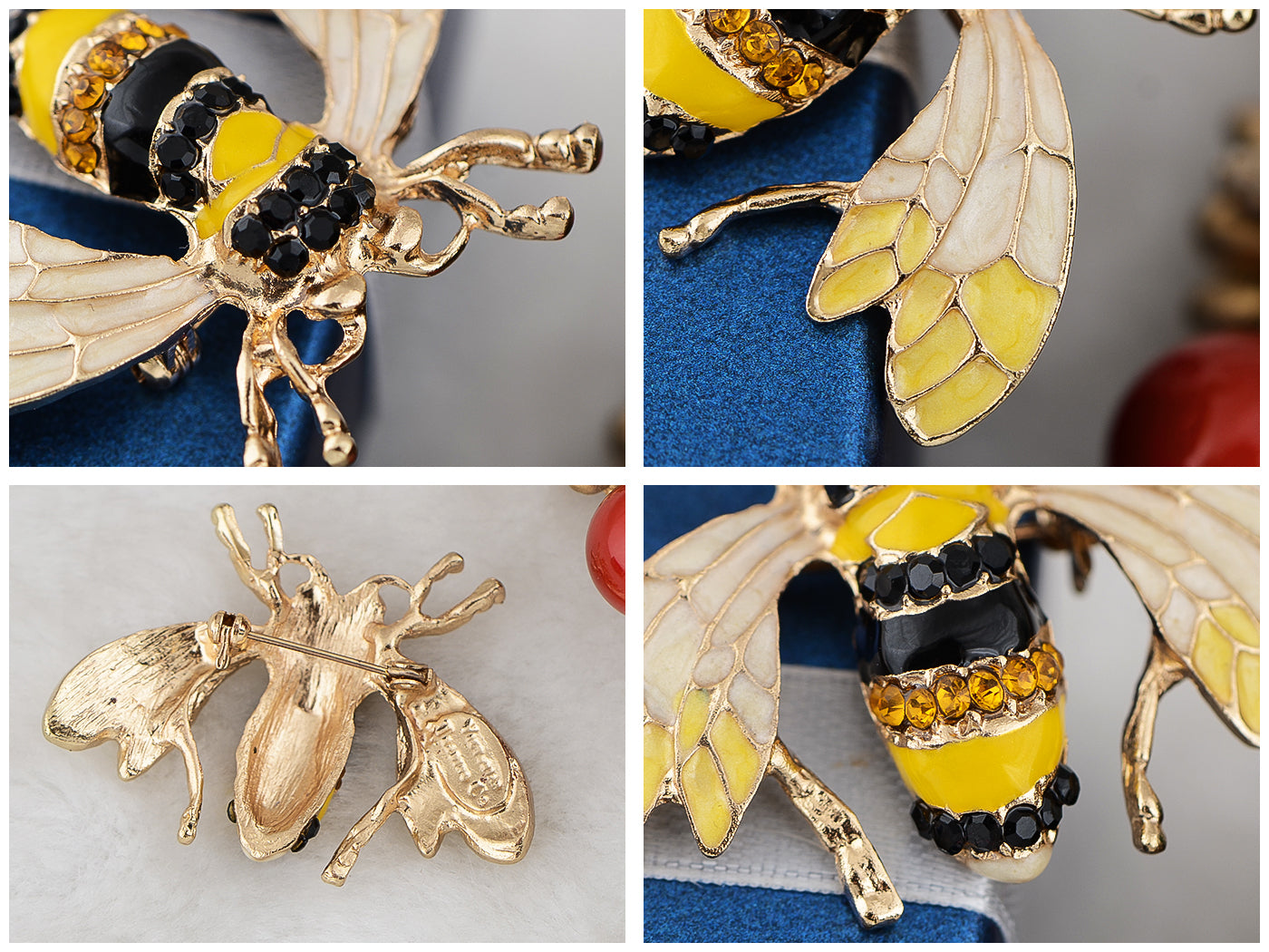 Rose Copper Sapphire Blue Colored Beetle Bee Brooch Pin