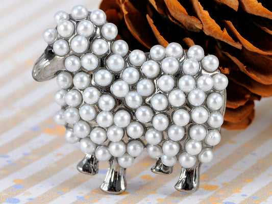 Gun Pearl White Sheep Lamb Goat Brooch Pin