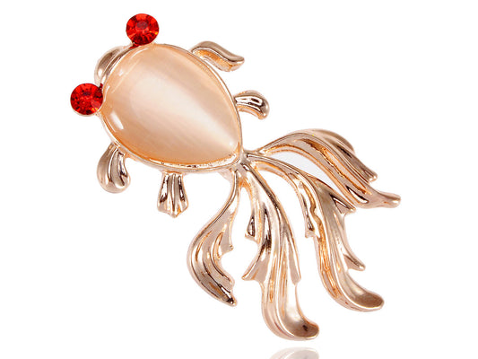 Single Off White Pearl Red Eyes Goldfish Single Pin Brooch