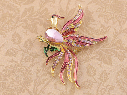 Rone Shine Pink Enamel Stunning Phoenix Flying Bird Brooch Pin