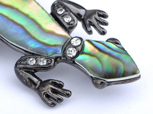Gun Colored Abalone Lizard Brooch Pin