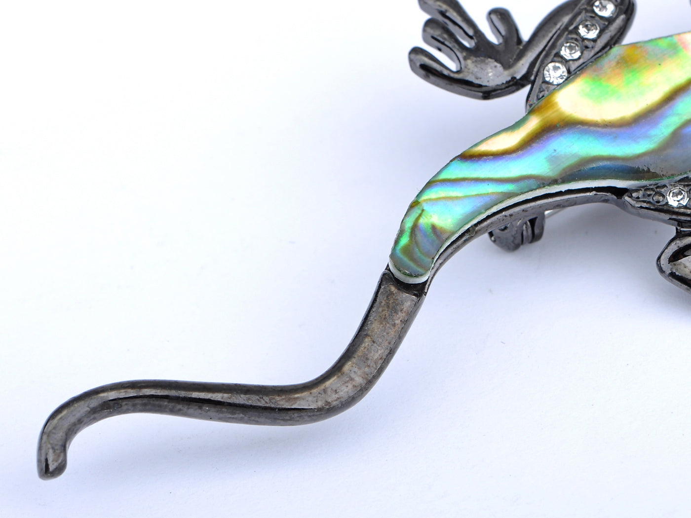 Gun Colored Abalone Lizard Brooch Pin