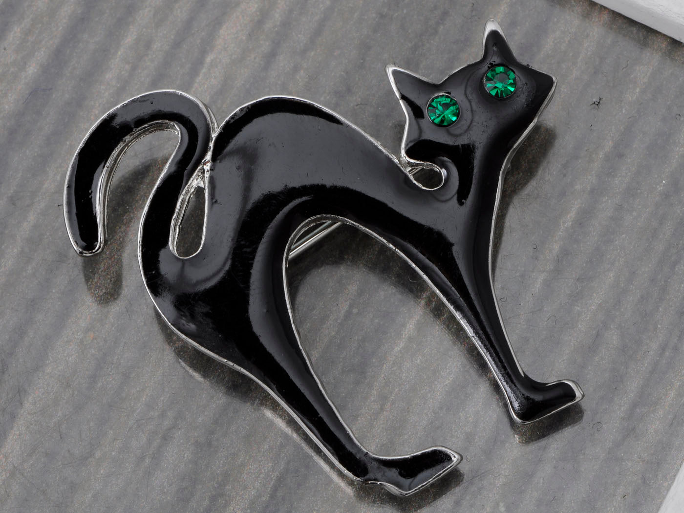 Emerald Green Halloween Black Panther Kitty Cat Kitten Brooch Pin