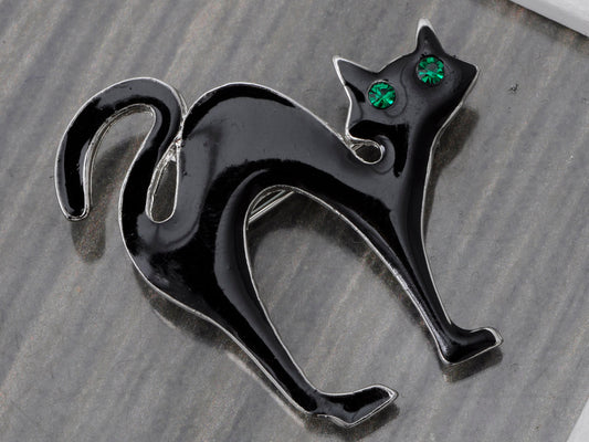 Emerald Green Halloween Black Panther Kitty Cat Kitten Brooch Pin