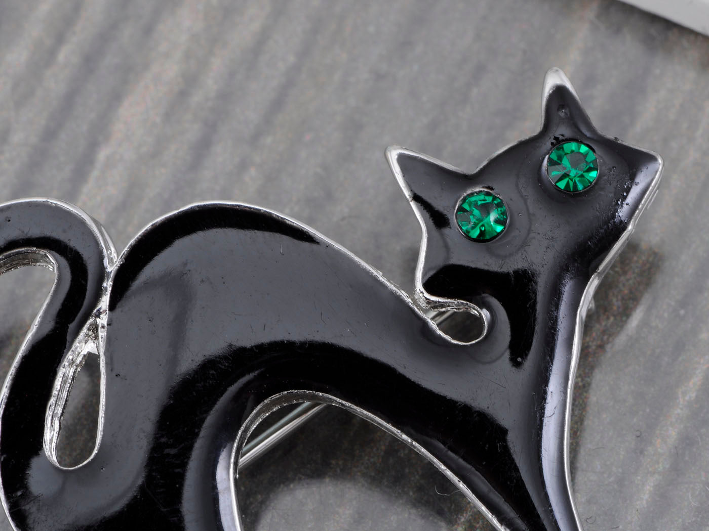 Emerald Green Halloween Black Panther Kitty Cat Kitten Brooch Pin