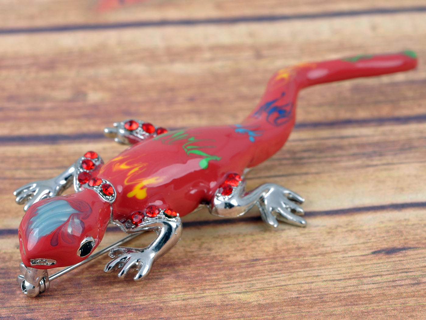 Red Exotic Rainbow Colorful Lizard Brooch Pin