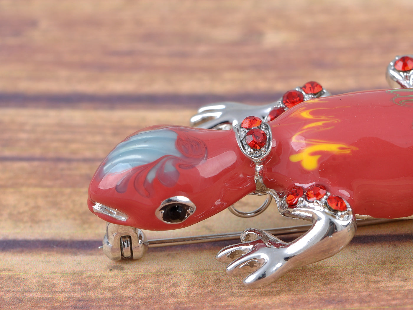 Red Exotic Rainbow Colorful Lizard Brooch Pin